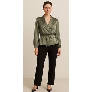 Linda Allard for Ellen Tracy 100% Silk Wrap BlouseSize 12 – Sage Green